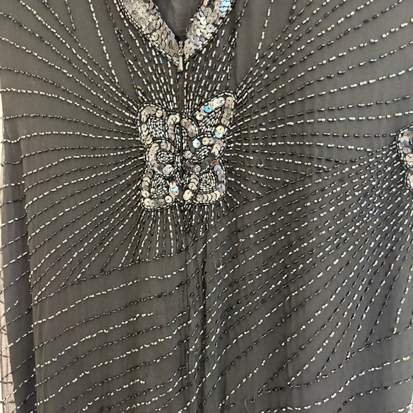 Vintage 80's Oleg Cassini Silk Beaded Sequined Long Evening Gown Black Size 8 - Picture 10 of 16